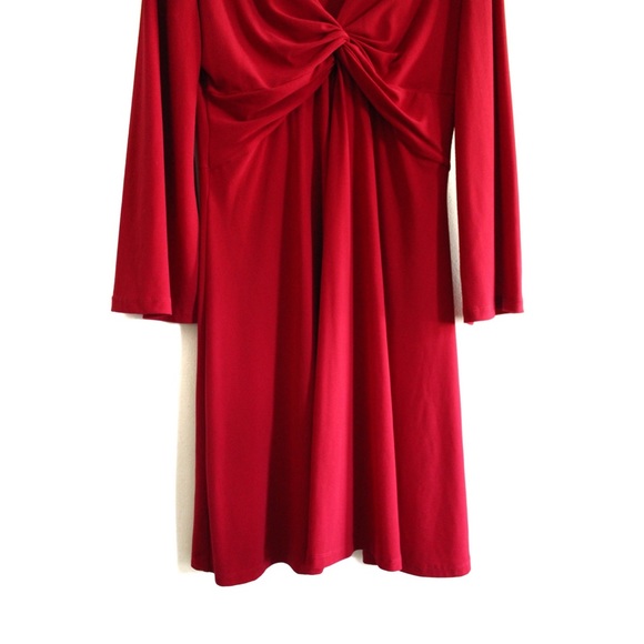 London Times Red Feminine Fit Long Sleeve Dress 12 Preowned - Picture 3 of 7